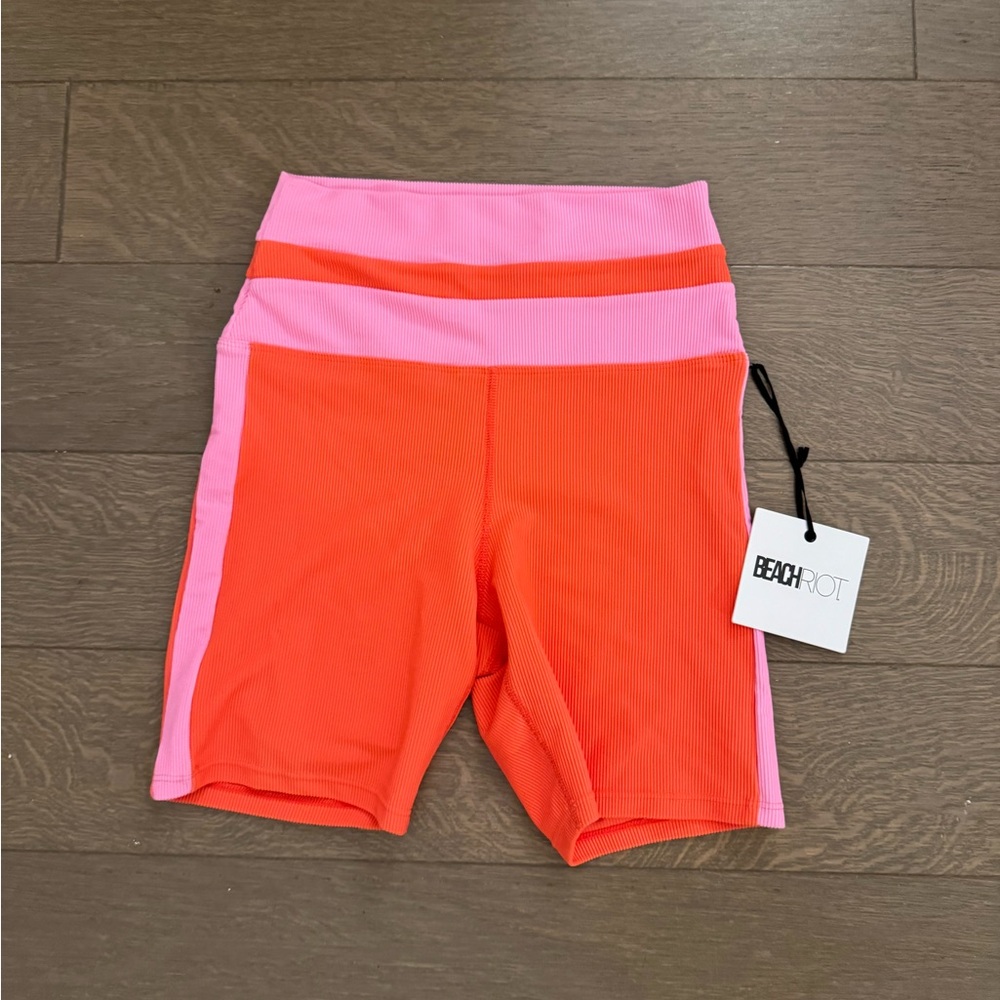 NWT Beach Riot Orange and Pink Bike Shorts